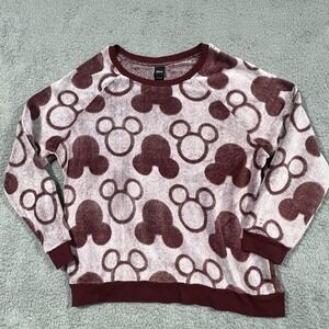 Disney Plush Sweater Women's  Mickey Mouse All Over Print Burgundy XL Soft